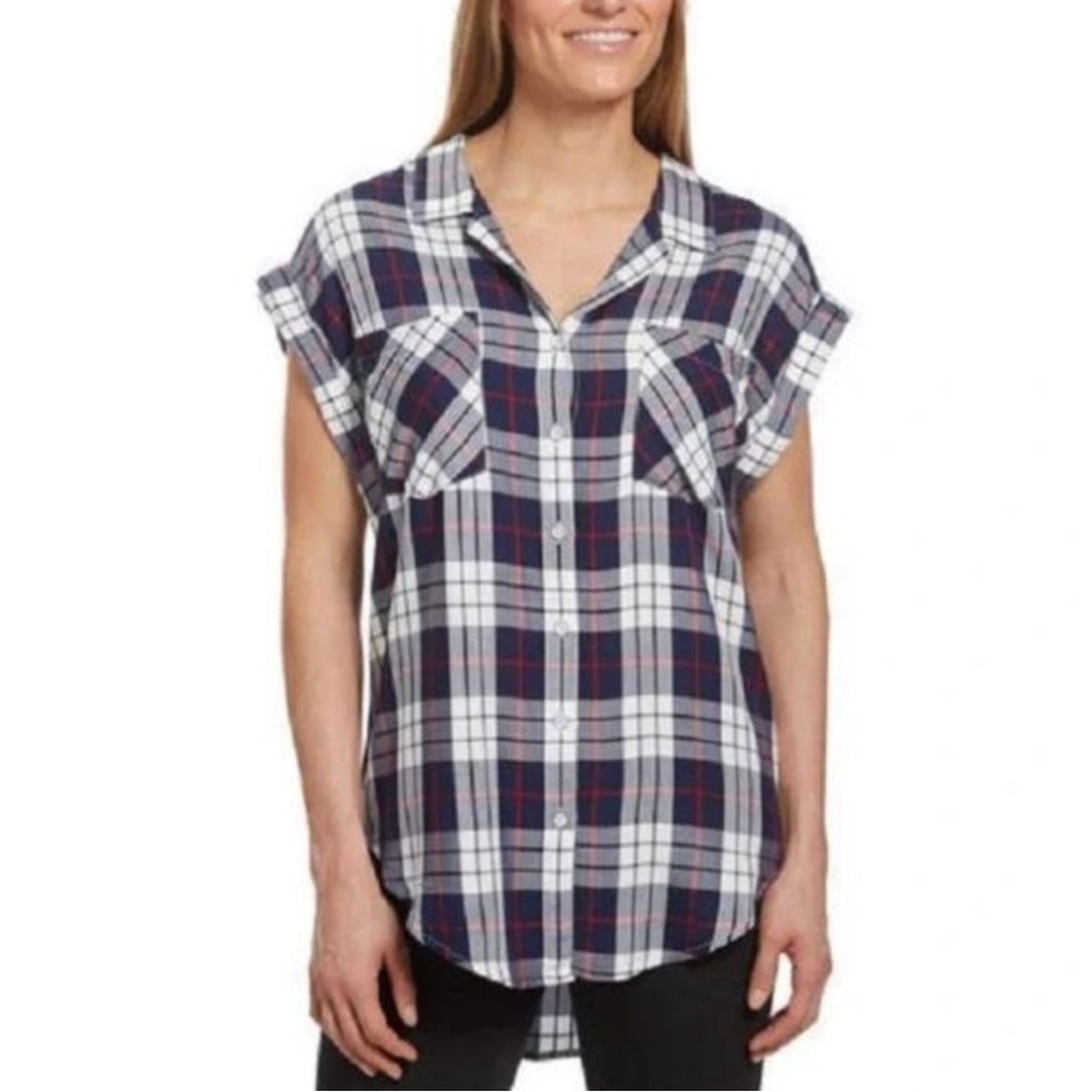 VGUC- Jachs Girlfriend Plaid Cap Sleeve Button Down